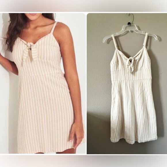 Hollister Striped Butter Yellow Front Knot Mini Dress - Picture 1 of 12